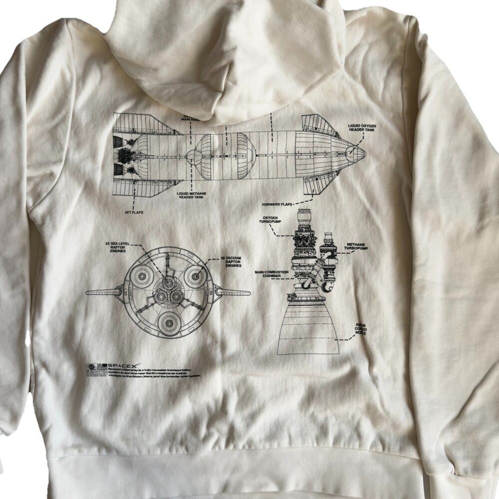 Official SpaceX Starship Schematics Hoodie Sweatshirt‎ Small Cream Rare Limited